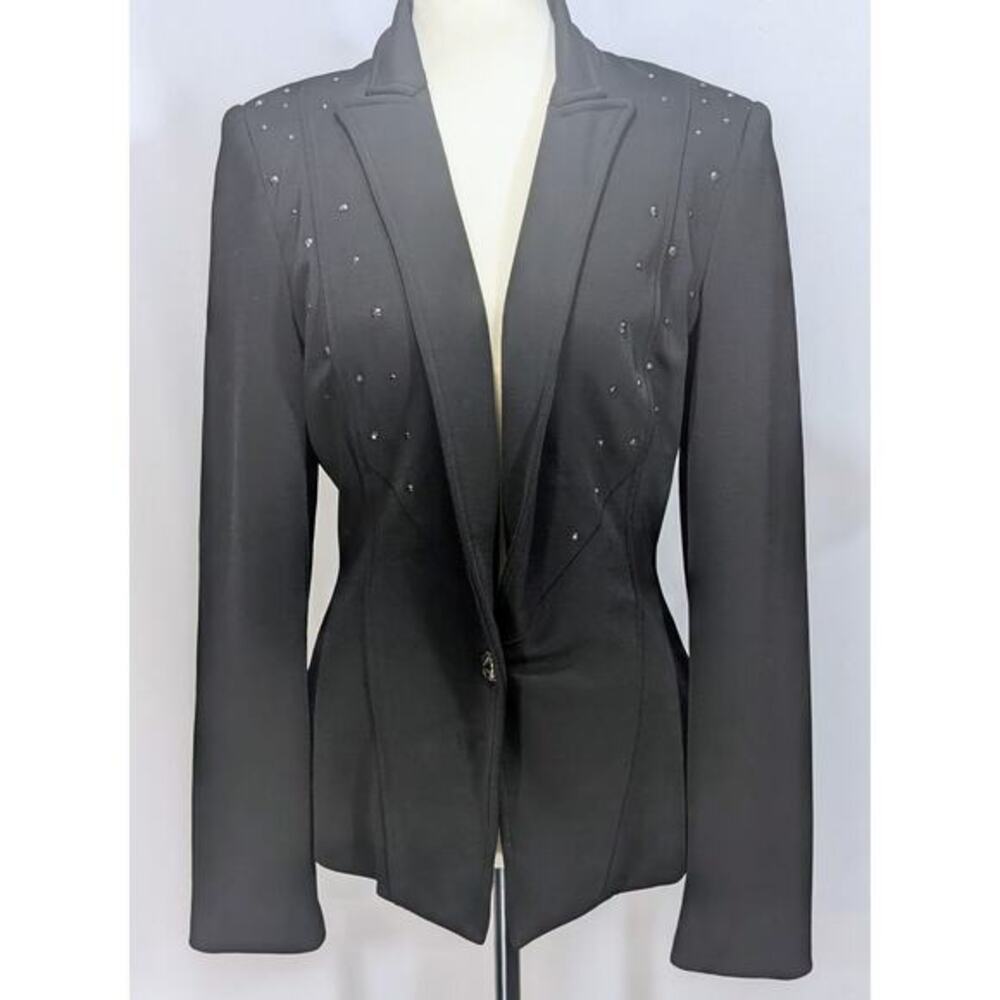 Caché Black Rhinestone Embellished Blazer Jacket Womens Size 6 Made in USA